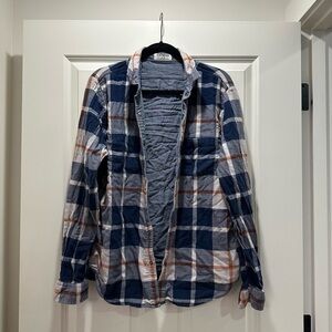 Express Reversible Blue & White Plaid/Blue Chambray Snap Button Shirt, Men’s XL